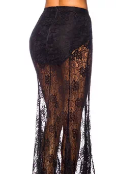 Belle jupe longue en dentelle noire avec mini jupon opaque doublé. - détail