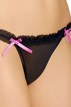 Très joli déshabillé noir attaché par de petits nœuds roses. - détail