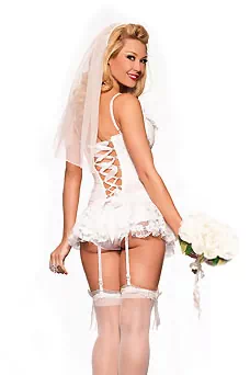 Robe courte de mariée façon corset avec tous ses accessoires. - détail