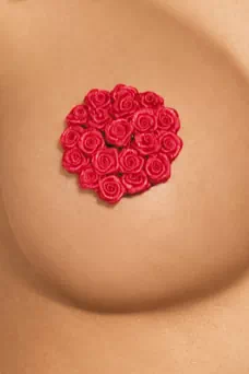 Charmants caches-tétons rouges en forme de roses. - détail
